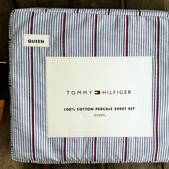 Tommy Hilfiger Queen Size ITHACA MULTICOLOR STRIPE 100% Cotton Percale Sheet Set - Picture 1 of 5